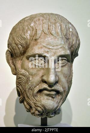 Filosofo, trovato nel Santuario di Asklepios, Epidauros, filosofo, busto 270-208 d.C., Museo Archeologico Nazionale ad Atene. Marmo pentelico Foto Stock