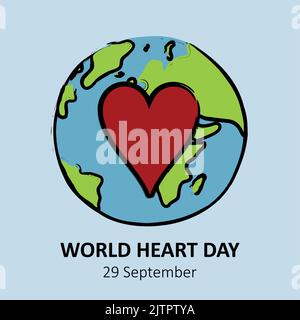 world heart day heartbeat cardiografia grafica con la terra Illustrazione Vettoriale