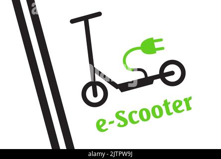 Segnaletica stradale verde zona scooter per una mobilità ecologica e trasporti urbani. Etichetta di avvertenza parcheggio per scooter. Vettore. Illustrazione Vettoriale