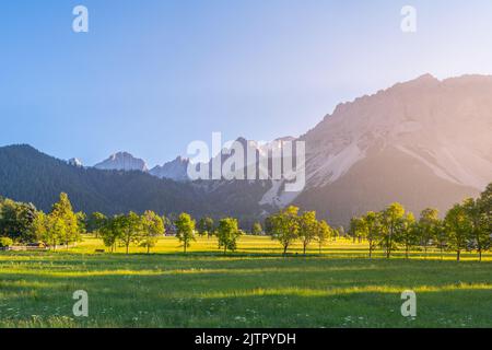 Vista panoramica del gruppo montuoso di Dachstein da Ramsau Foto Stock