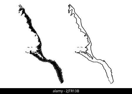 Isola lunga (Commonwealth delle Bahamas, Cenrtal America, isole caraibiche) illustrazione vettoriale, schizza schizzo lungo mappa Illustrazione Vettoriale