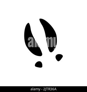 Il piede di un animale di cervo o alci stampa un'icona di silhouette nera isolata. Tracce di zoccoli di renne o alci vettoriali, emblema dello sport di caccia degli animali selvatici. Passi selvaggi di mammifero, traccia dopo passeggiata a terra Illustrazione Vettoriale