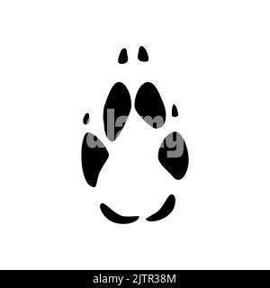 Impronte di animali selvatici icona di silhouette nera isolata. Vector jaguar, tigre o leone fauna selvatica gatto stampa piedi con artigli o unghie, savanna animali gradini sul terreno nel fango, emblema di caccia sport Illustrazione Vettoriale