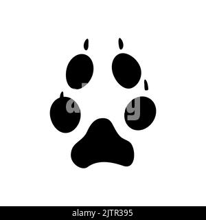 Tracce volpe o impronte icona di silhouette nera isolata. Animale selvanna vettore passi sul terreno nel fango, emblema di caccia sport. Jaguar, tigre o leone fauna selvatica gatto stampa con artigli o unghie Illustrazione Vettoriale