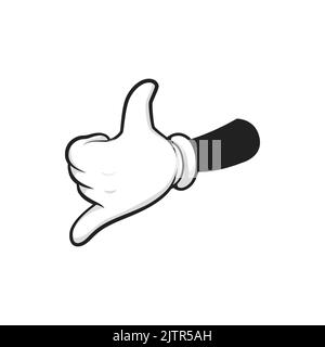 Pugno con mano allungata e pollice in alto icona isolata del gesto della mano. Dito pinky vettore come simbolo promessa, braccio cartone animato nel guanto. Re Illustrazione Vettoriale