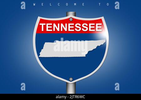 Tennessee su strada statale segno su sfondo blu, rendering 3D Foto Stock