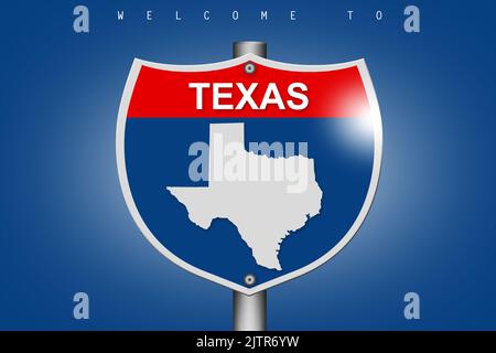 Texas su strada statale segno su sfondo blu, rendering 3D Foto Stock