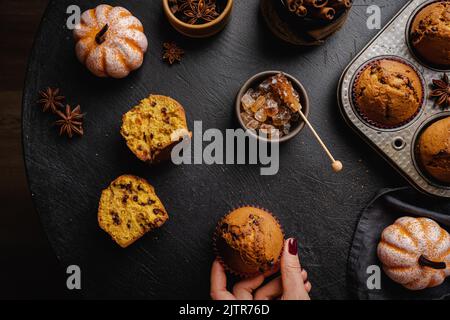 Muffin fatti in casa alla zucca Foto Stock