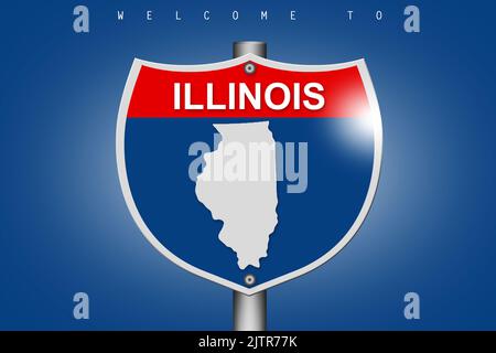 Illinois su strada statale segno su sfondo blu, rendering 3D Foto Stock