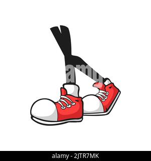 Sport ginnastica sneakers isolato divertente cartoon sneakers con suola bianca e punta isolato personaggio stivali mascotte. Vector retrò calzatura oggetto, carino scarpe da ginnastica umana, divertente scarpe da ginnastica per bambini Illustrazione Vettoriale