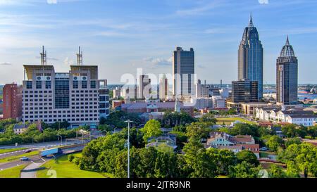 Il centro di Mobile, Alabama skyline lungomare Foto Stock