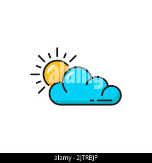 Nuvola e sole, icona con contorno a colori delle previsioni meteo, simbolo del vettore con giorno sovrastato. Pittogramma o widget delle previsioni del tempo soleggiato e nuvoloso per la meteorologia del clima Illustrazione Vettoriale