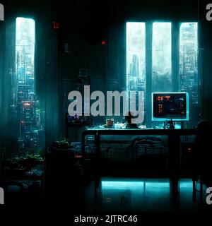 Il laboratorio dall'aspetto futuristico con una tecnologia completa, Digital generate Image Foto Stock