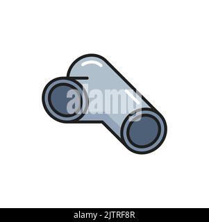 Raccordo tubo isolato tubo in acciaio inox cavo contorno icona. Prodotto in metallo laminato vettoriale, tubo in alluminio, tubo cilindrico per l'industria della laminazione Illustrazione Vettoriale