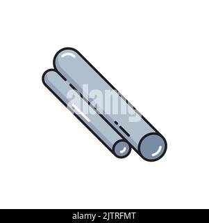 Profilo tubo in alluminio, armatura di metallo non ferroso icona profilo isolato. Tubo cilindrico per industria di laminazione, elemento per la costruzione in metallo Illustrazione Vettoriale