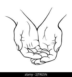 Mani umane piegate schizzo vettore disegnato a mano Illustrazione Vettoriale