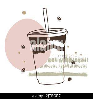 Cocktail al caffè, bevanda con schiuma cremosa, delizioso aroma di caffè Illustrazione Vettoriale