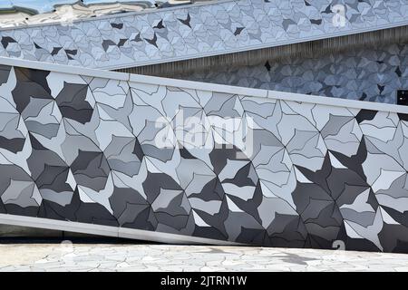 Philharmonie de Paris, sala sinfonica e due sale più piccole, rivestimento in tesselato di piastrelle di alluminio, motivi ornitologici, reminiscenza di M C Escher Foto Stock