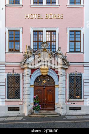 Portale dell'Hotel Börse, Untermarkt, Görlitz, Germania Foto Stock