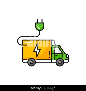 Carica del furgone di carico elettrico icona di colore isolato del veicolo di carica. Tariffa per auto ecologiche vettoriali, trasporto per la protezione dell'ambiente, furgone ibrido ecologico Illustrazione Vettoriale