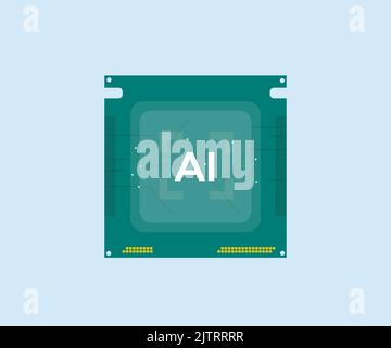 Design del logo del chipset dell'unità di processore centrale della CPU basato sulla tecnologia di intelligenza artificiale. Moderna interfaccia utente per le tecnologie informatiche. Elettronica e tecnologia. Illustrazione Vettoriale