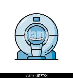 Icona MRI, scansione ecografica o diagnostica radiologica TC, macchina medicale vettoriale. Scanner MRI per imaging a risonanza magnetica e tomografia o radioterapia Illustrazione Vettoriale