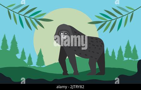 gorilla scimmia nel paesaggio Illustrazione Vettoriale