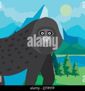 scimmia gorilla nel campo Illustrazione Vettoriale