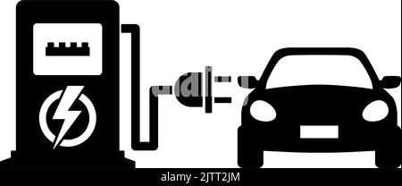 Icona pompa carburante elettrica. Stazione di ricarica per veicoli elettrici per auto ibride. Vettore su sfondo trasparente Illustrazione Vettoriale