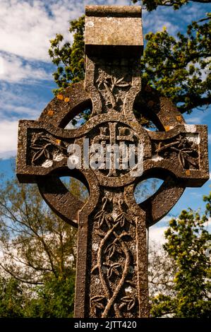 Croce celtica presso le rovine dell'abbazia di Jerpoint nella contea di Kilkenny, Irlanda. Foto Stock