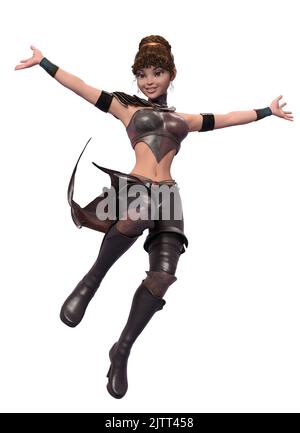 Fantasy cartoon girl indossa corsair, vestito da guerriero, 3D Illustrazione. Foto Stock