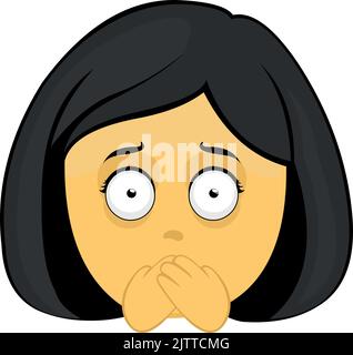 Illustrazione vettoriale di emoji di un cartoon giallo faccia donna che copre la bocca con le sue mani Illustrazione Vettoriale