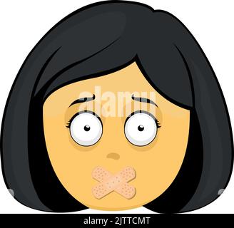 Vettore emoji illustrazione di una donna cartoon giallo con una banda adesiva sulla bocca Illustrazione Vettoriale