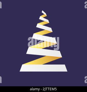 Albero di Natale dorato stilizzato. Abete astratto Origami in lamina d'oro. Illustrazione Vettoriale