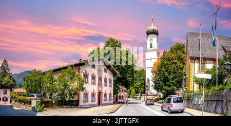 Chiesa di Oberammergau, Baviera, Germania Foto Stock