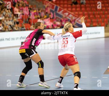 Larvik, Norvegia. 01st Set, 2022. Larvik, Norvegia, 1st 2022 settembre: Heidi Loke (55 Larvik) in azione durante il gioco di leauge Rema 1000 tra Larvik e Vipers alla Jotron Arena di Larvik, Norvegia (Ane Frosaker/SPP) Credit: SPP Sport Press Photo. /Alamy Live News Foto Stock