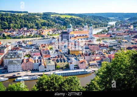 Vista su Passau, Baviera, Germania Foto Stock