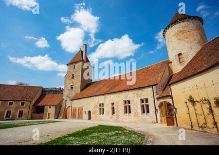 Cortile interno nel castello medievale di Blandy-les-Tours, Francia Foto Stock