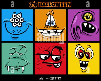 Illustrazione dei cartoni animati di Halloween personaggi spaventosi mostri set Illustrazione Vettoriale