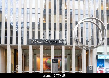 La sede centrale della News Corporation a New York, New York, USA, 18 agosto 2022. Foto Stock