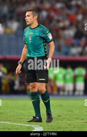 Arbitro Marco Piccinini durante il 4th° giorno del Campionato di Serie A tra A.S. Roma vs. C. Monza il 30th agosto 2022 allo Stadio Olimpico di Roma. (Foto di Domenico Cippitelli/Pacific Press) Foto Stock