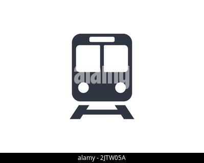 Treno bianco e nero con vettore icona binario ferroviario. Illustrazione Vettoriale