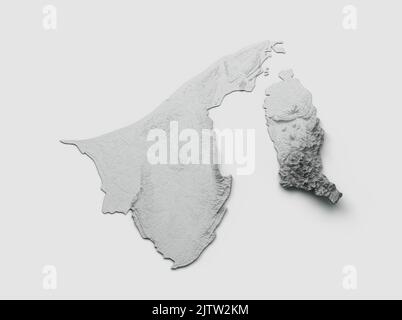 Un'illustrazione 3D della carta Brunei con rilievo ombreggiato su sfondo bianco Foto Stock