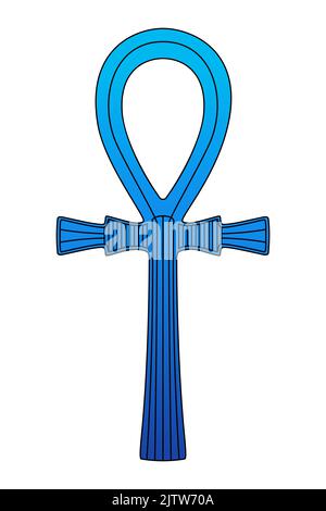 Segno blu di ankh, croce con manico e antico simbolo geroglifico egiziano degli dei e dei faraoni, che rappresentano la vita. Nota anche come chiave della vita. Foto Stock