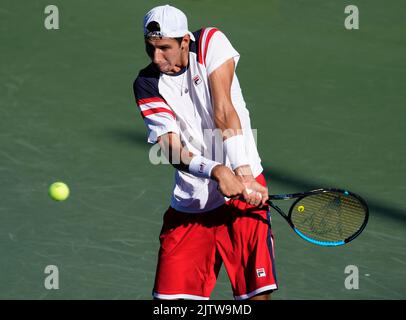 1 settembre 2022: Alexei Popyrin (AUS) perde il primo set di Diego Schwartzman (ARG), 7-6 al The US Open che si gioca al Billie Jean King Ntional Tennis Center di Flushing, Queens, New York, {USA} © Grace Schultz/CSM Foto Stock