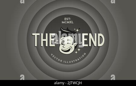 The End - sfondo finale in stile cartoon vintage con un carattere strizzacolare. Illustrazione vettoriale. Illustrazione Vettoriale