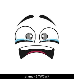 Cartoon piangendo faccia con lacrime negli occhi, sconvolto emoji. Vettore insoddisfatto espressione facciale, sentimenti negativi infelici, dolore o dolore isolato su sfondo bianco Illustrazione Vettoriale