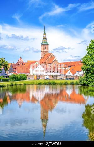 Mura storiche della città di Wolframs Eschenbach, Baviera, Germania Foto Stock