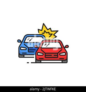 Icona a linee colorate isolate per la collisione posteriore. Colpire il veicolo da dietro. Incidente vettoriale nel traffico congestionato, incidente su strada, auto distratte Illustrazione Vettoriale