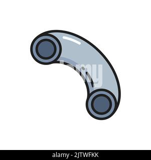 Tubo cavo in acciaio inox tubo di raccordo isolato con icona a forma di U. Tubo cilindrico per industria della laminazione vettoriale, elemento da costruzione in metallo Illustrazione Vettoriale